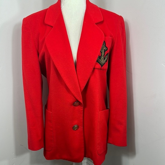 Escada Jackets & Blazers - Escada Red Vintage By Margaretha Ley Wool Nautical Blazer Coat Medium